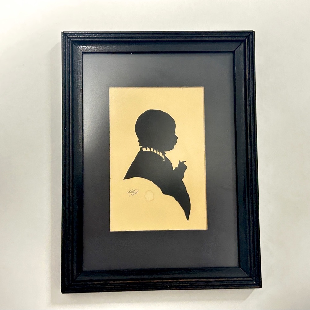 Vintage Silhouette Art of a Child in Profile - Signed by Artist - Framed, 1935
